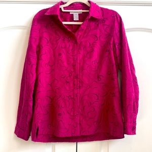 Sage Harbor Pink with Black Floral Design Button Down Shacket Style Rustic Wear